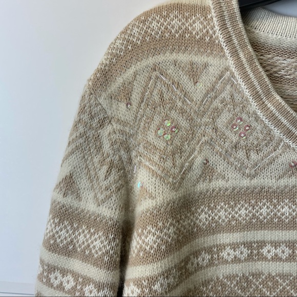 DENVER HAYES cream and tan 2XL women’s sweater neck Crewneck - Picture 2 of 5